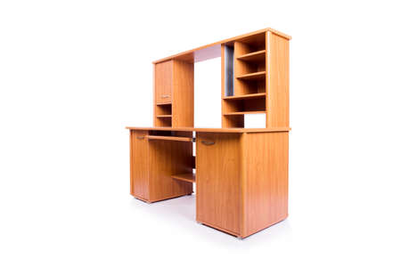 Computer home desk isolated on the white backgroundの写真素材