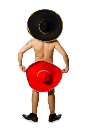 Naked mexican man isolated on whiteの写真素材