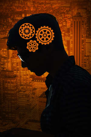 Man thinking about teamwork in concept photoの写真素材