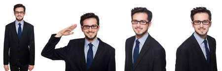 Collage of funny businessman on whiteの写真素材