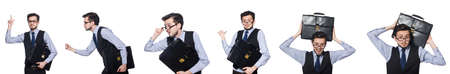Collage of funny businessman on whiteの写真素材
