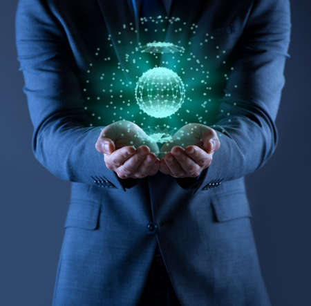 Businessman with his hand open holding