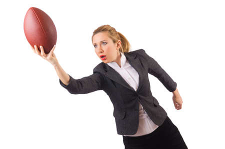 Woman businesswoman with american footballの写真素材
