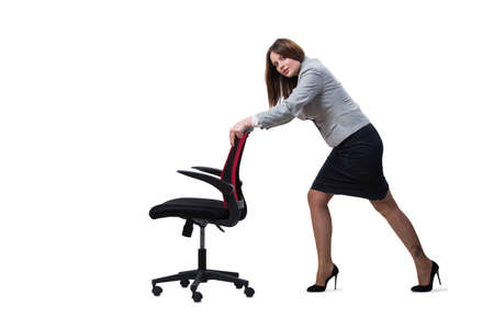 Businesswoman sitting isolated on white backgroundの写真素材