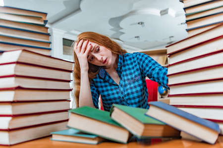 Young female student preparing for examsの写真素材