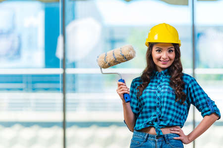 Nice young woman painer workingの写真素材