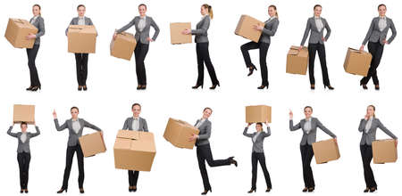 Composite image of woman with boxes on whiteの写真素材