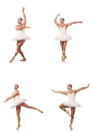 Man in ballet tutu isolated on whiteの写真素材