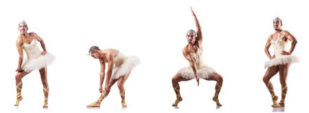 Man in ballet tutu isolated on whiteの写真素材