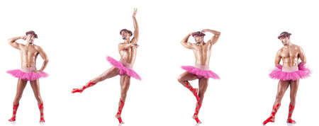 Man wearing ballet tutu isolated on whiteの写真素材