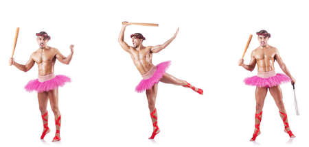 Man wearing ballet tutu isolated on whiteの写真素材