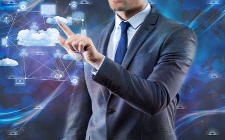 Concept of cloud computing with businessmanの写真素材