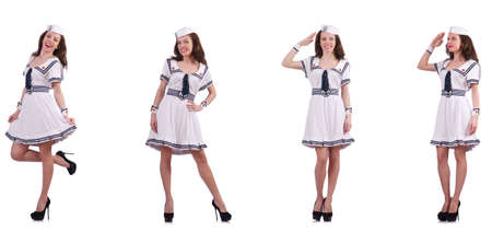 Collage of woman sailor isolated on whiteの写真素材