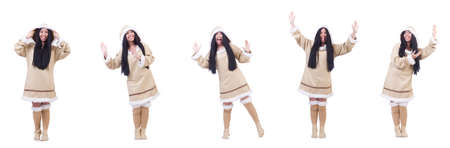 Eskimo woman isolated on the whiteの写真素材