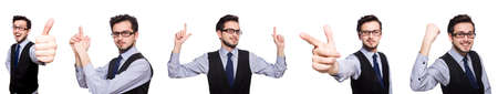 Collage of funny businessman on white