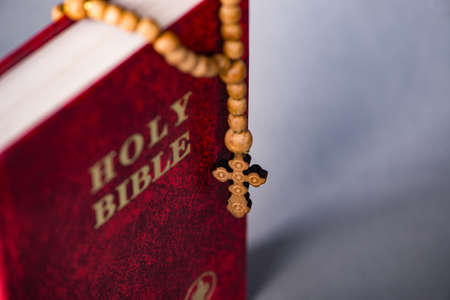 Bible and cross in religious conceptの写真素材