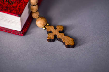Bible and cross in religious conceptの写真素材