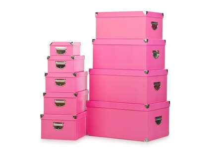 Pink giftboxes isolated on whiteの写真素材