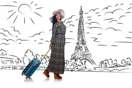 Young woman travelling to Parisの写真素材