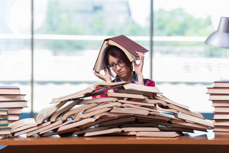Young woman student preparing for college exams
