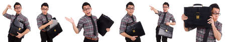 Young employee with briefcase isolated on white