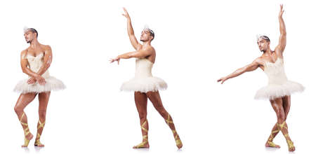 Man in ballet tutu isolated on whiteの写真素材