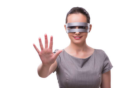 Futuristic concept with techno cyber woman isolated on white