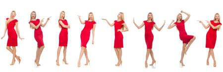 Woman in red dress isolated on whiteの写真素材