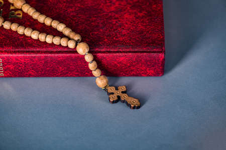Bible and cross in religious conceptの写真素材