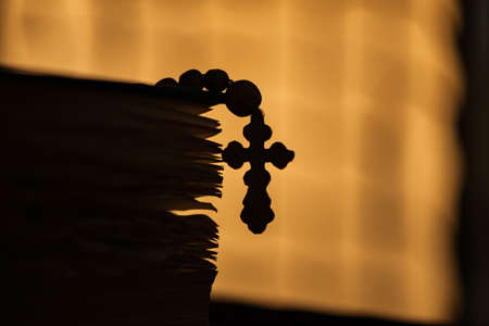 Bible and cross in religious conceptの写真素材