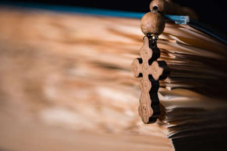 Bible and cross in religious conceptの写真素材