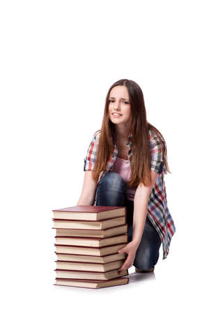 Student with books isolated on the white backgroundの写真素材