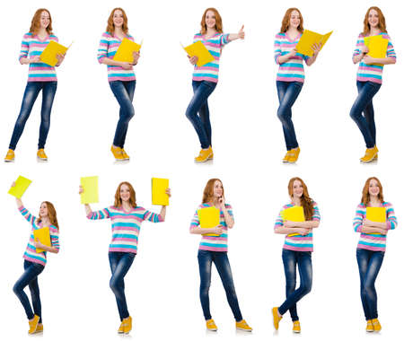 Young student with books isolated on whiteの写真素材