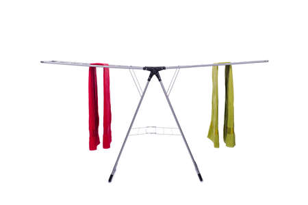 Collapsible clotheshorse isolated on the white backgroundの写真素材
