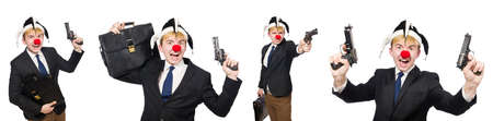 Businessman clown in funny concept isolated on whiteの写真素材
