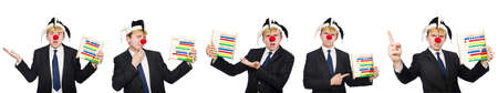 Clown with abacus isolated on whiteの写真素材