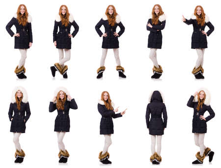 Pretty girl in warm clothes isolated on whiteの写真素材