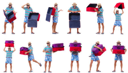 Travel vacation concept with luggage on whiteの写真素材