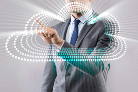 Young businessman in cloud computing conceptの写真素材