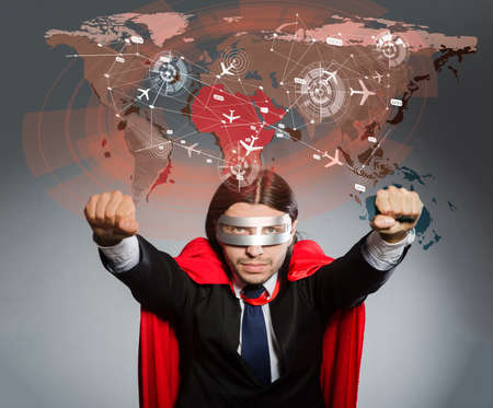 Superman concept with man in red coverの写真素材