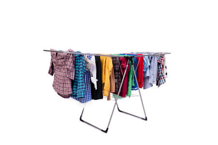 Collapsible clotheshorse isolated on the white background