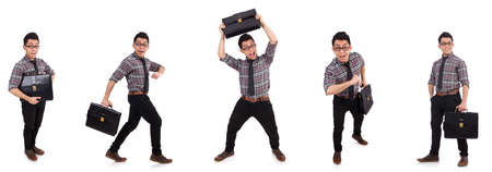 Young employee with briefcase isolated on whiteの写真素材