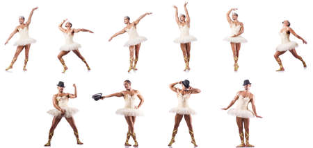 Man in ballet tutu isolated on whiteの写真素材