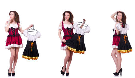 Woman with difficult choice of choosing clothingの写真素材