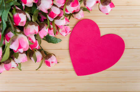 Roses and heart shape card for your messageの写真素材