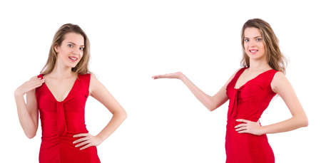 Young woman in red dress isolated on whiteの写真素材