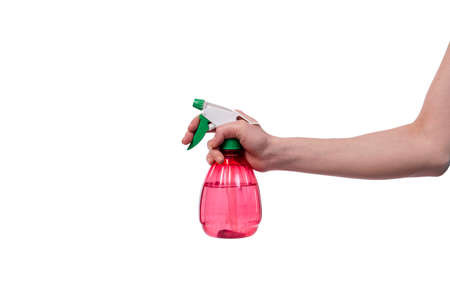 Hand holding garden sprinkler isolated on whiteの写真素材