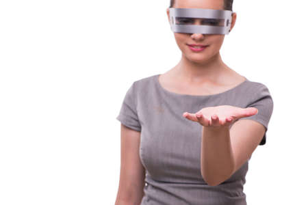 Futuristic concept with techno cyber woman isolated on whiteの写真素材
