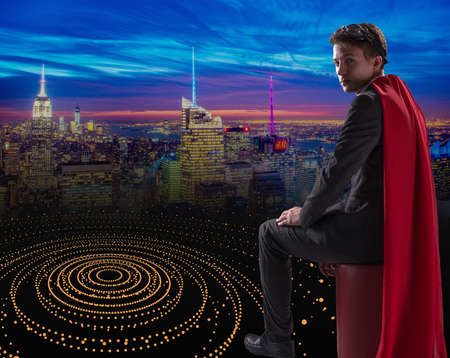 Man with red cover in super hero concept