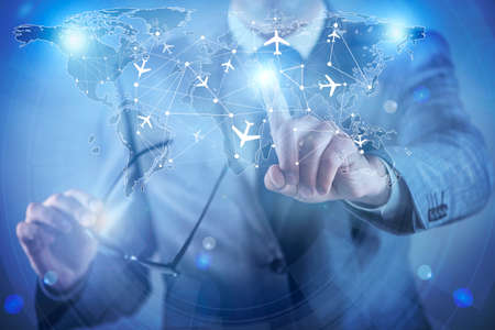 Businessman in world transportation concept